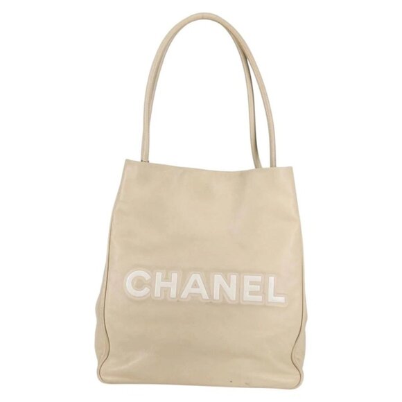CHANEL Tote Bag Lamb Skin Beige Gold CC Auth 118935V - Picture 2 of 16